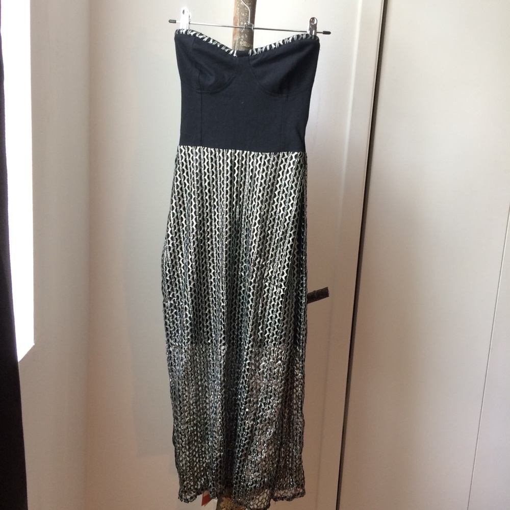 Motel Rocks Black and Silver Mesh Dress - Size XS